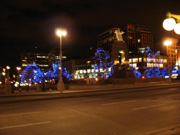 In front of Parliament building Canada, Blue lights.