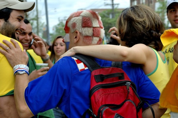 A die hard Croatia fan among Brazil fans in Toronto after the WC match.